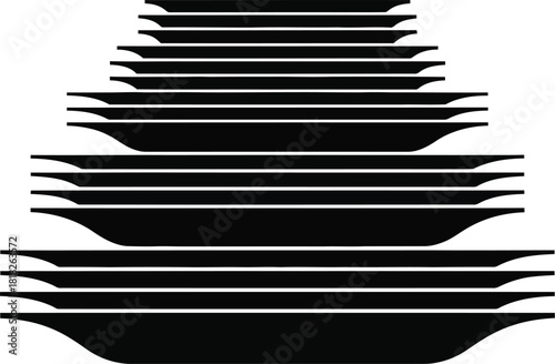 Large stack of black plates and bowls on white background dishes tableware