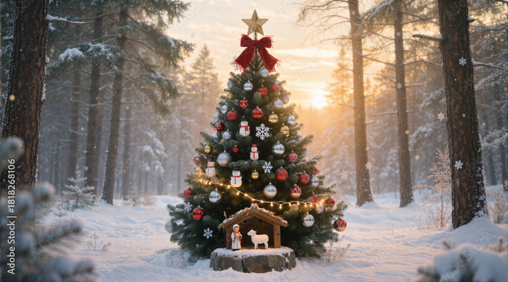 Naklejka premium Christmas. Time spent with family. The charming, mysterious atmosphere of celebration and gift-giving.