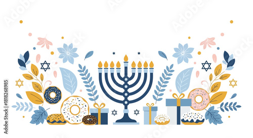 Hanukkah Floral Menorah Background