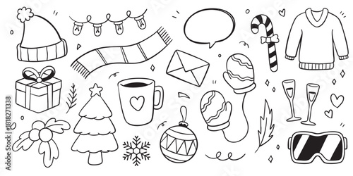 Winter seasons doodle elements. Vector illustration