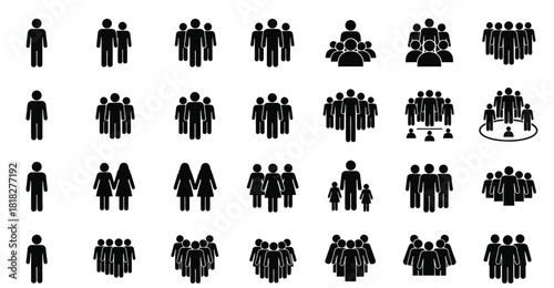 Collection of diverse silhouetted human figures representing groups and individuals