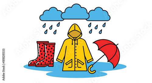 Cheerful rainy day gear illustration for kids fashion designs