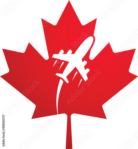 canadian white plane in red maple leaf  