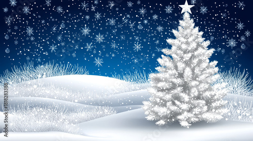 Wallpaper Mural Winter wonderland with a snow-covered evergreen tree and falling snowflakes under a starry night sky. Torontodigital.ca