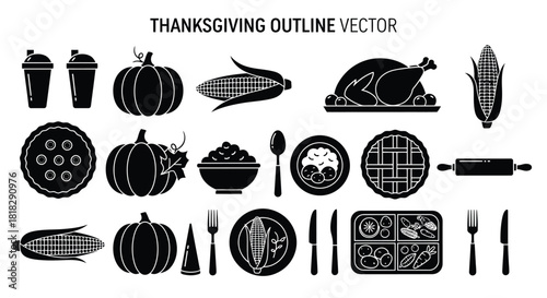 Thanksgiving dinner icons for stylish invitations and holiday designs