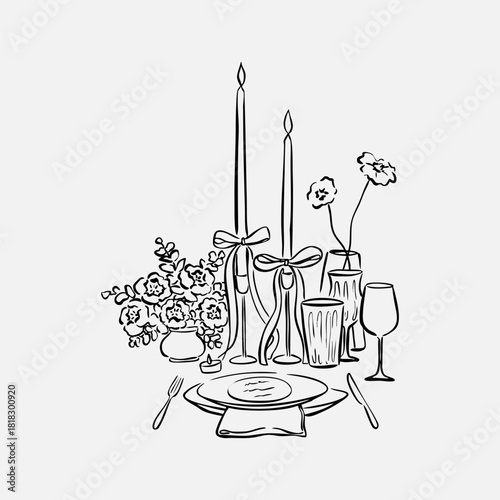 Hand Drawn Wedding Table, Whimsical Wedding Illustration