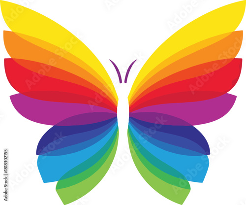 Vibrant rainbow butterfly wings isolated on transparent background for creative designs