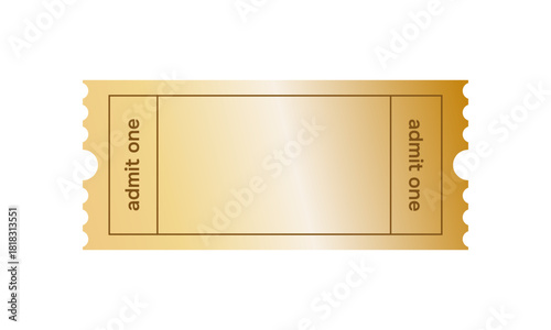 Shiny gold ticket icon. Classic coupon admit one shape with perforated edges and warm metallic gradient