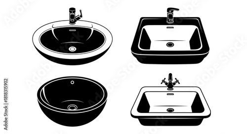 Bathroom sink vector icons for modern home renovation projects