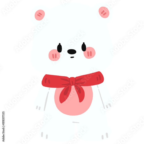 Cute White Bear Cartoon with Red Scarf - No Line