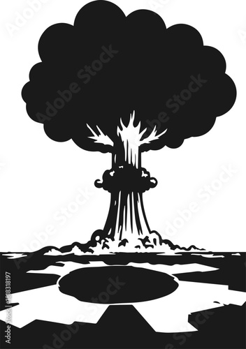 An icon in the form of an abstraction of a nuclear explosion or a nuclear mushroom cloud that looks like a tree, vector.