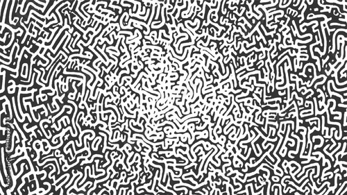 Black and white abstract organic maze pattern with rounded lines texture