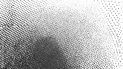 Black dots of varying sizes and densities on a white background fading from dense to sparse pattern texture