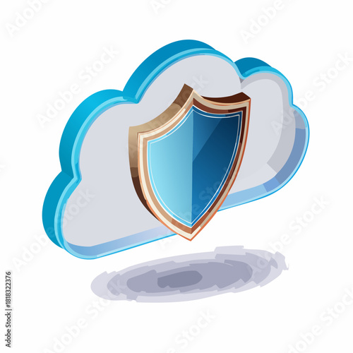 Blue shield icon for secure protection and antivirus safety design element