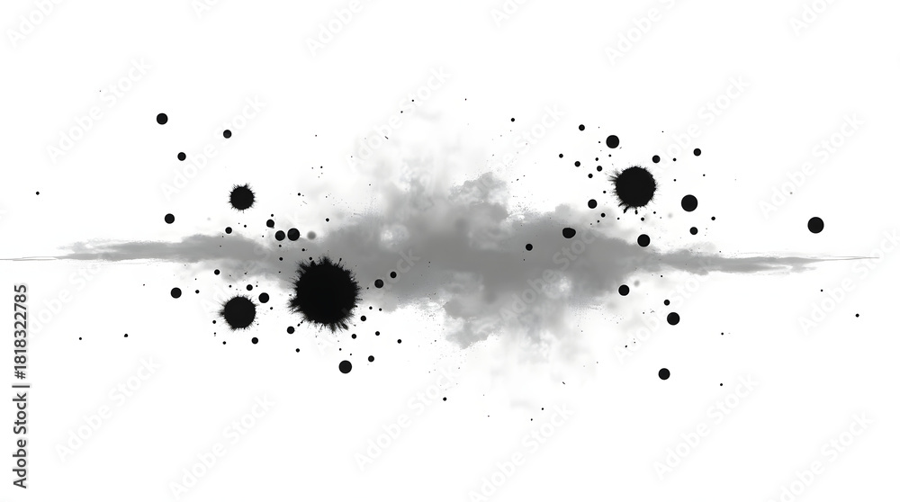 Fototapeta premium Abstract black ink splatters create a dynamic artistic effect on a white background.