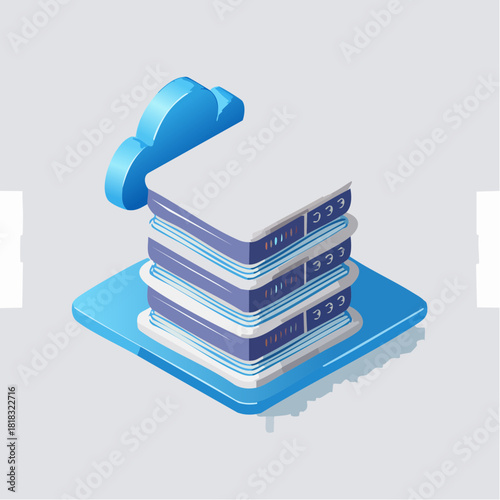 Vector isometric 3d building illustration icon for internet business and technology web communication network data file