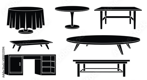 Modern home furniture tables and desk, vector design elements set