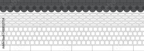 Korean Traditional Roof Tile, Brick and Stone Wall Pattern Background.