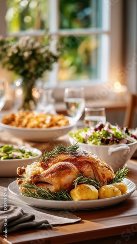 Roasted chicken dinner preparing for family celebration
