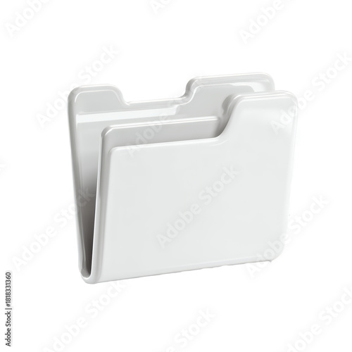 Shiny white 3d rendered file folder icon with a silver outline isolated on a white background