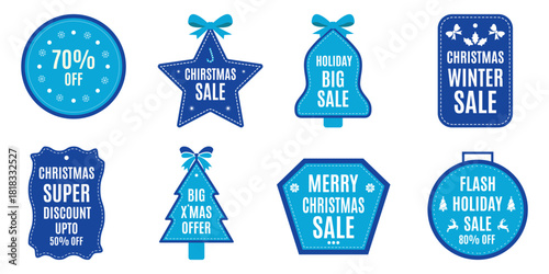 Christmas sale tags set, holiday discount labels