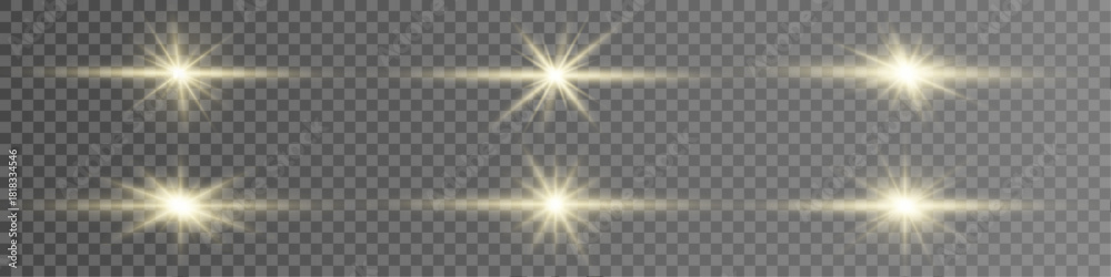 Ταπετσαρία Golden glowing lens flares radiate outward across a transparent canvas, producing sparkling highlights with scattered luminous particles and soft glow