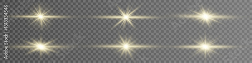 Golden glowing lens flares radiate outward across a transparent canvas, producing sparkling highlights with scattered luminous particles and soft glow.