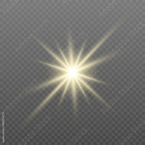 Bright yellow star flares explode with scattered light particles, creating magical illumination on a dark background with radiant highlights.