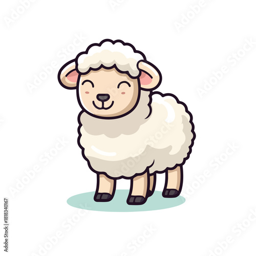 Adorable Cartoon Sheep with Closed Eyes and Smiling Expression