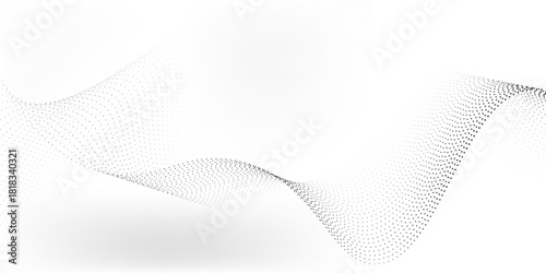 Flowing dots particles nice wave pattern halftone black gradient  transparant white background. Modern texture