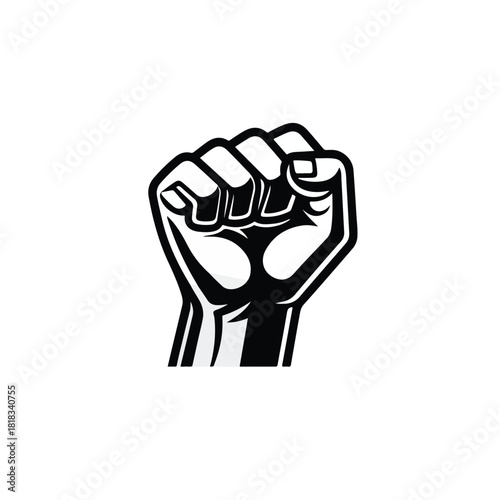 Bold monochrome fist with strong outlines symbolizing power and resistance