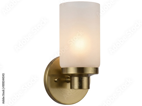 Quadro su tela Elegant gold wall sconce isolated PNG, modern lighting fixture with frosted glas