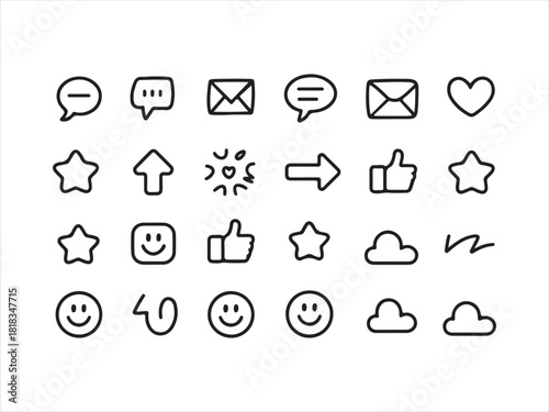 Minimal Line UI Icons Set – Chat, Like, Star, Arrow and Cloud