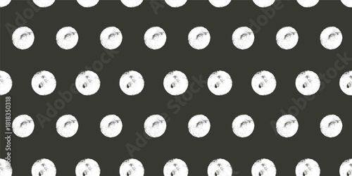 Seamless pattern with chalk polka dots. Rough monochrome endless background. Black and white grunge dot repeat cover. Surface pattern design pea motif. Vector illustration.
