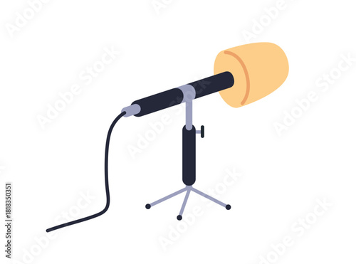 Desktop microphone on stand. Press conference mic, professional audio equipment for broadcasting, podcasting, live speech. Desk mike. Flat vector illustration isolated on white background