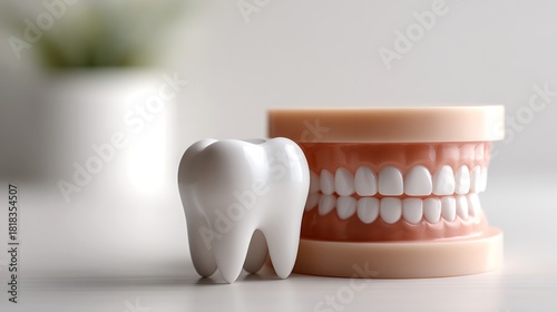 Realistic dental model showcasing upper jaw and single tooth model