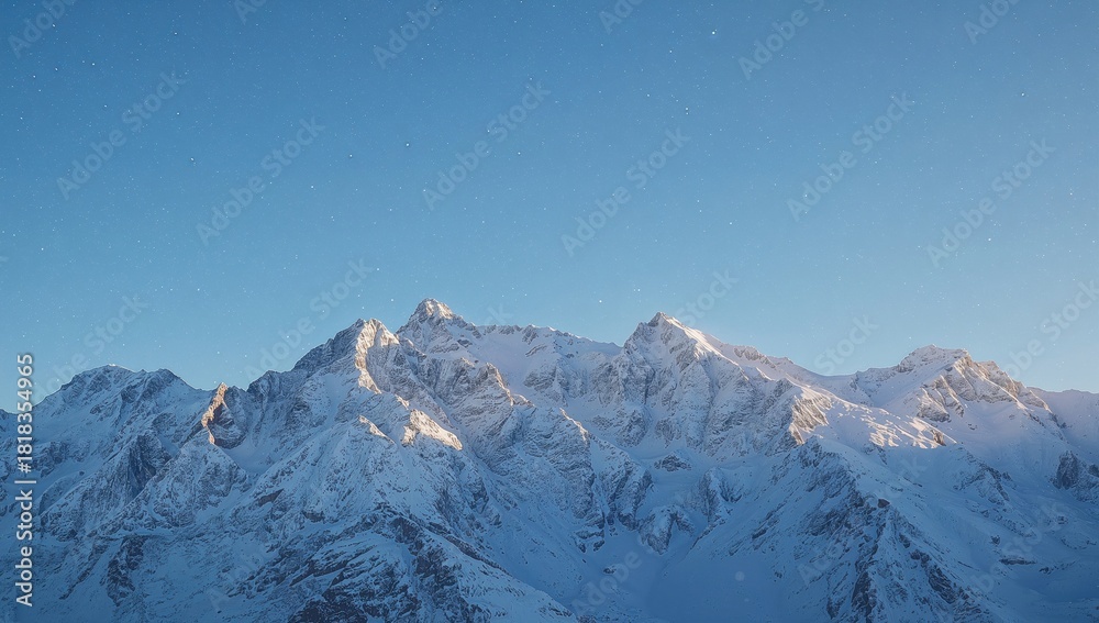 Obraz premium Snowy mountain landscape under a clear blue sky, showcasing seasonal change