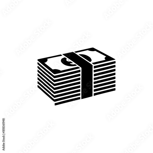 Money stack business conceptual black and white illustration isolated on white background