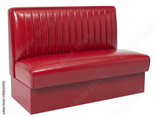 Quadro em tela Red leather restaurant booth isolated PNG, diner seating with padded back and se