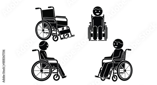 Wheelchair mobility assistance stick figures for medical accessibility