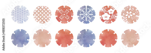 雪輪 Japanese Modern stamp Watercolor Round Frame Set