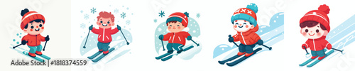 vector of a little boy skiing in the snow