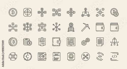 Collection of Hand Drawn Cryptocurrency and Blockchain Icons.