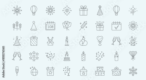 Festive celebration icons collection for holiday season design elements.