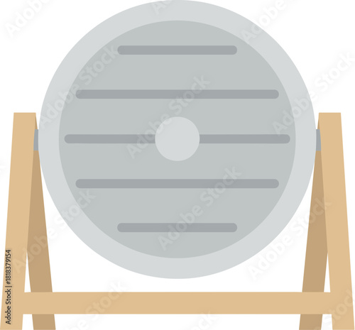 Gray wooden barrel on a simple wooden stand vector illustration.