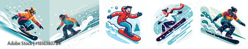 vector of a man snowboarding in the snow