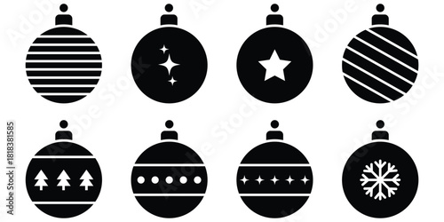 Christmas balls icon set silhouette vector. Christmas Bauble ornament paper cut element vector.