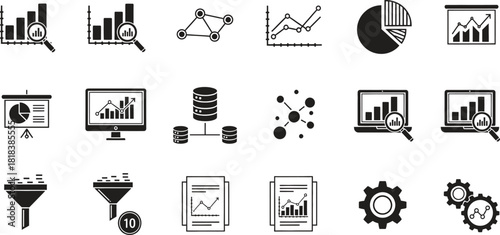 Business Data Analysis Vector Icon Set for Presentations and Reports