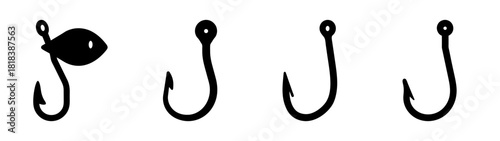 Black fishing hooks and lure for angling activities Vector