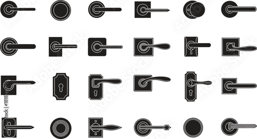 Collection of Stylish Black Door Handle Icons on White Background